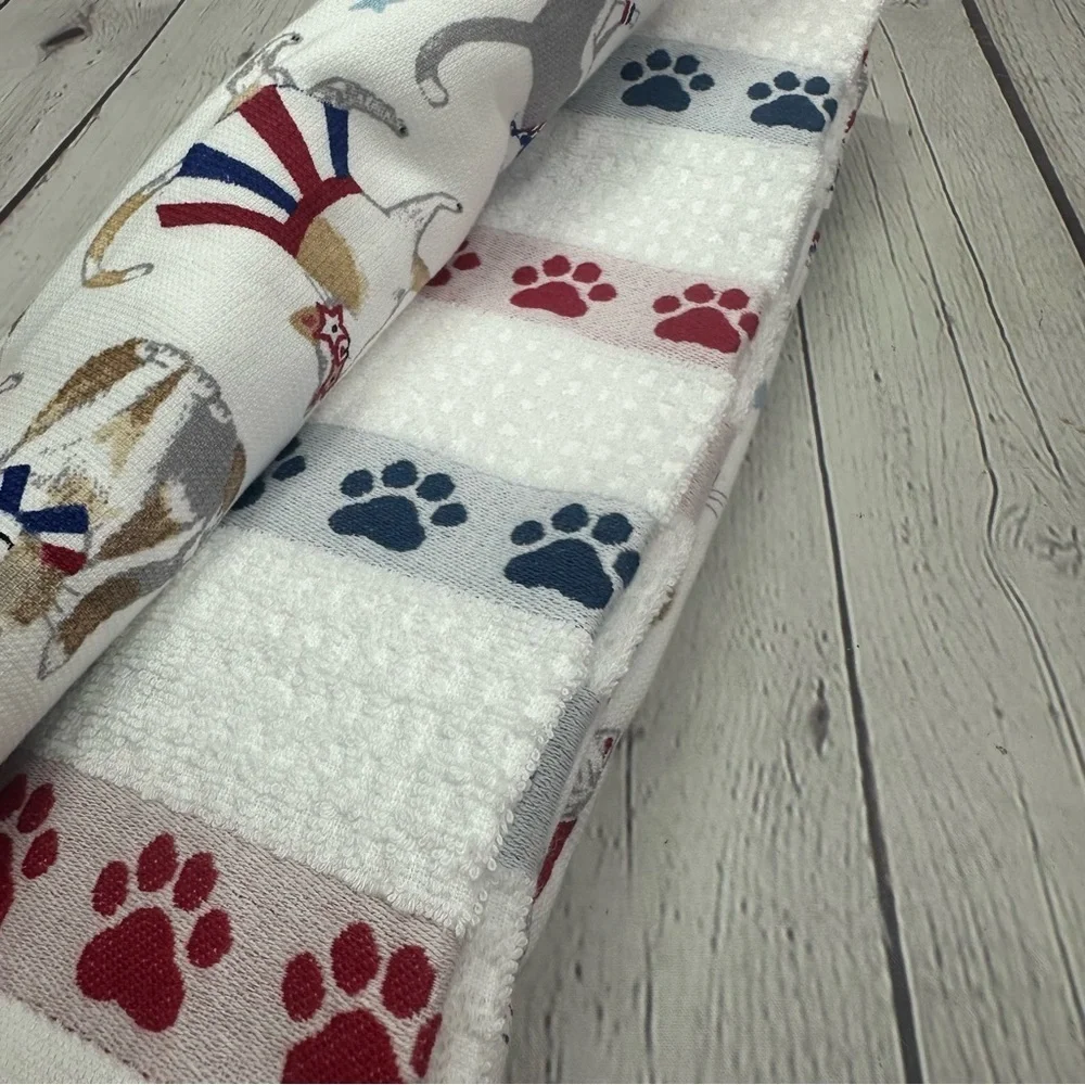 NWT 100% cotton Patriotic Cat Print Kitchen Towel set of 3